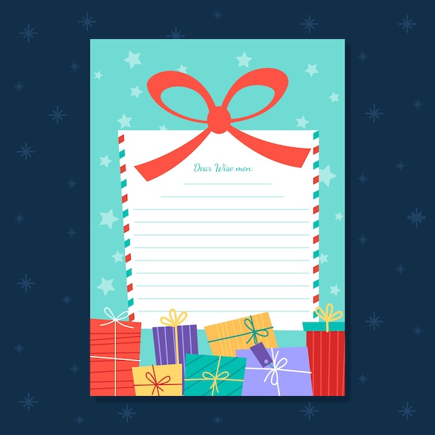 Modelo de carta da lista de desejos Flat Reyes Magos