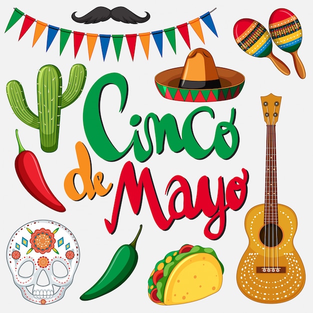 Modelo de cartão cinco de mayo com chapéu e comida mexicana