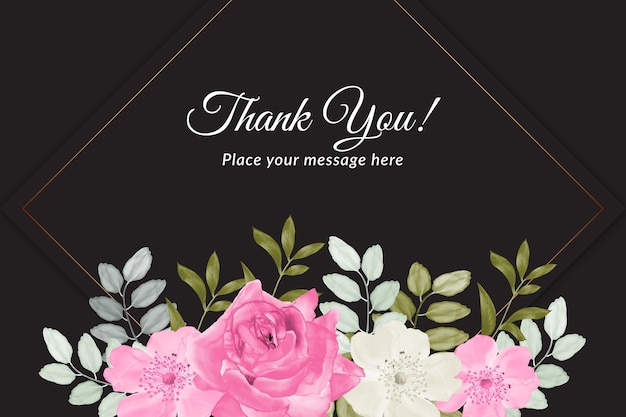 Modelo de cartão de agradecimento floral preto lindo conjunto com aquarela vetor premium