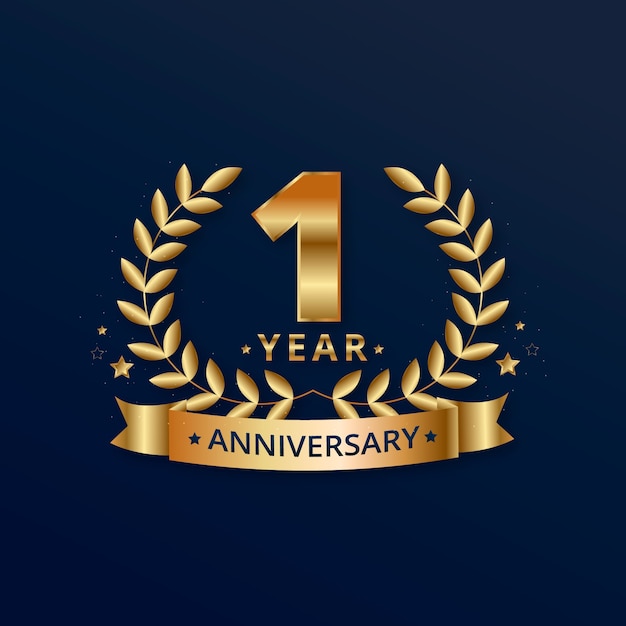Modelo de cartão de aniversário de 1 ano gradiente
