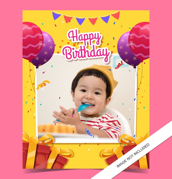 Modelo de cartão de aniversário infantil com foto