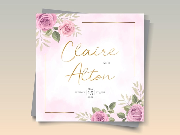 Modelo de cartão de casamento com lindos enfeites florais desabrochando