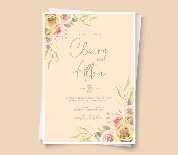 Modelo de cartão de casamento desenhado à mão com design floral
