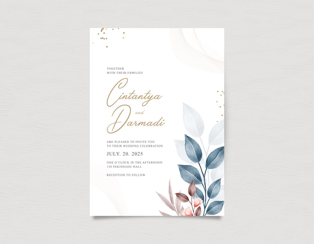 Modelo de cartão de casamento elegante com aquarela floral
