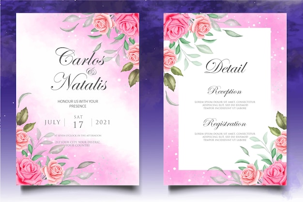 Modelo de cartão de casamento lindo e floral em aquarela