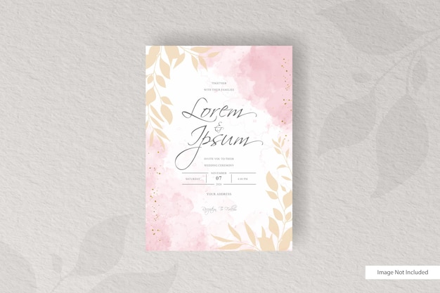 Vetor modelo de cartão de convite de casamento com aquarela e arranjo floral minimalista