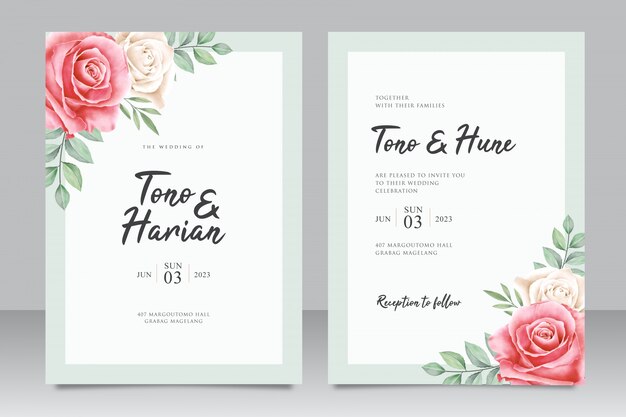 Modelo de cartão de convite de casamento com floral minimalista