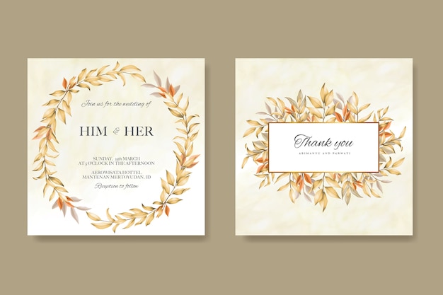 Modelo de cartão de convite de casamento com folhas de outono