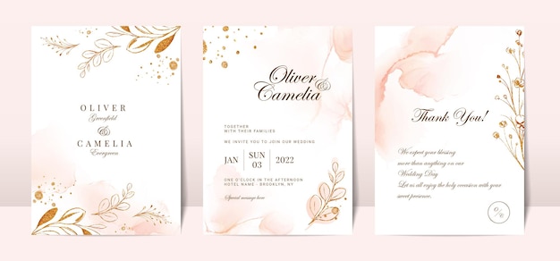 Modelo de cartão de convite de casamento com fundo suave floral e aquarela