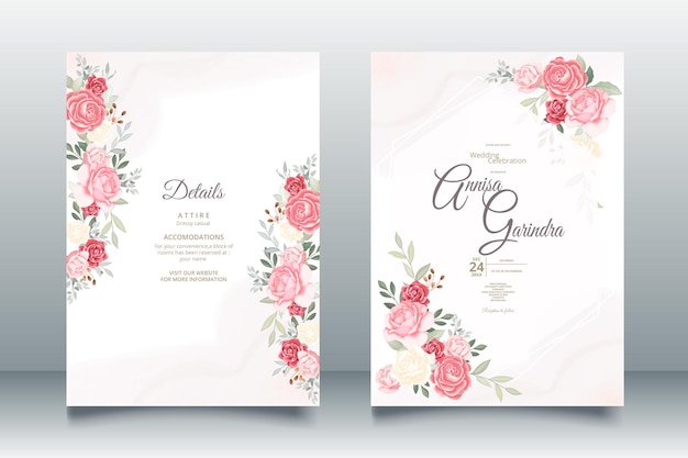 Modelo de cartão de convite de casamento com lindas folhas florais