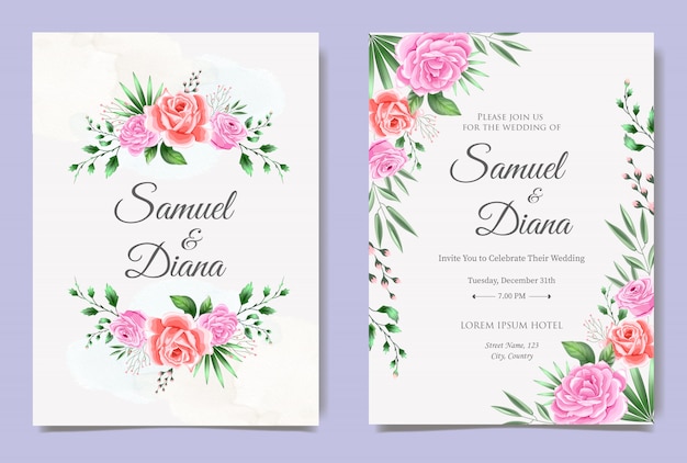 Modelo de cartão de convite de casamento com lindas folhas florais