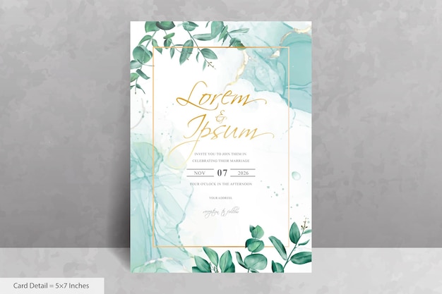 Modelo de cartão de convite de casamento com moldura elegante de flor e eucalipto