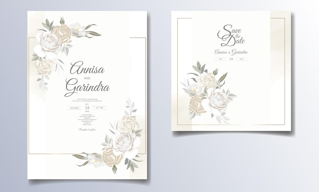 Modelo de cartão de convite de casamento com moldura floral linda