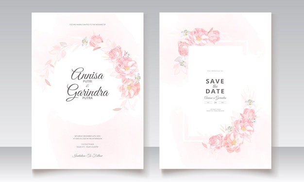 Modelo de cartão de convite de casamento com moldura floral linda
