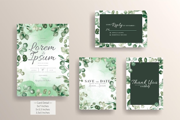 Vetor modelo de cartão de convite de casamento com moldura floral verde