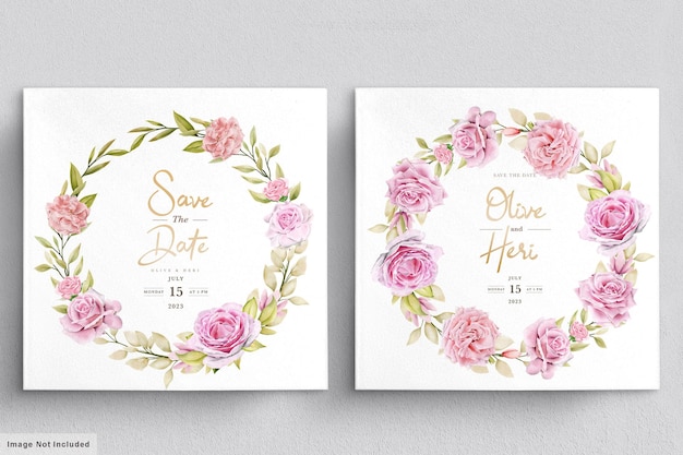 modelo de cartão de convite de casamento de rosas em aquarela