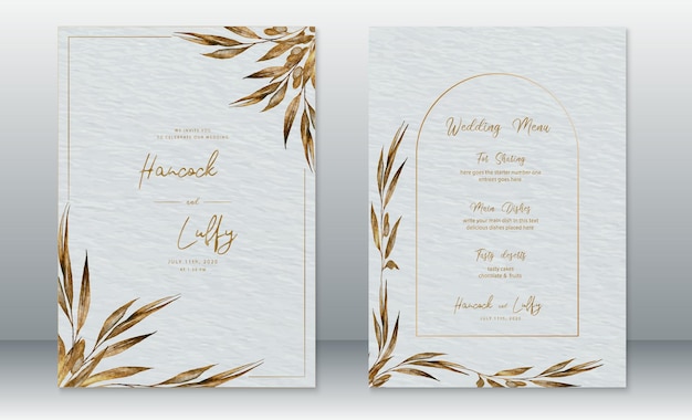 Modelo de cartão de convite de casamento design dourado de luxo