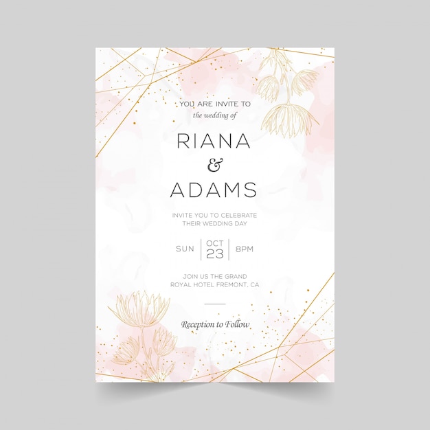 Modelo de cartão de convite de casamento elegante com decoração floral em aquarela