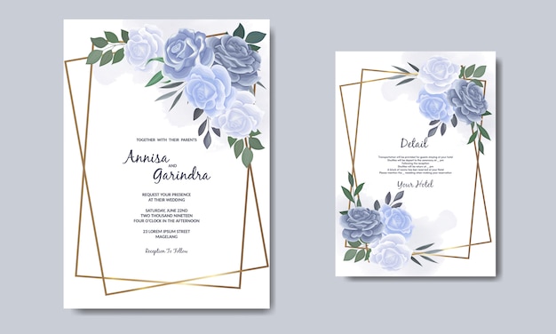 Modelo de cartão de convite de casamento elegante conjunto com lindo modelo floral e folhas