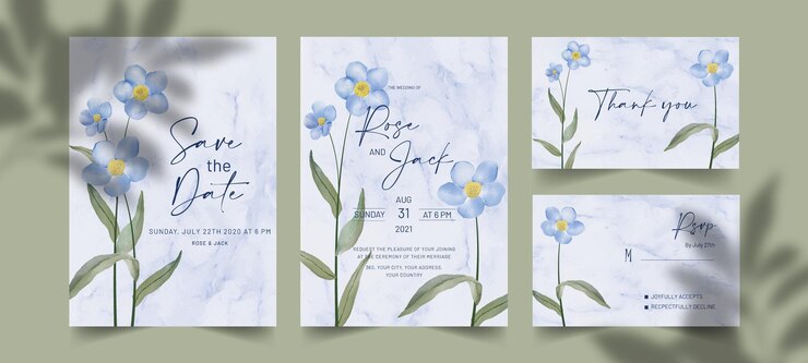 Modelo de cartão de convite de casamento em aquarela floral abstrato pintado à mão