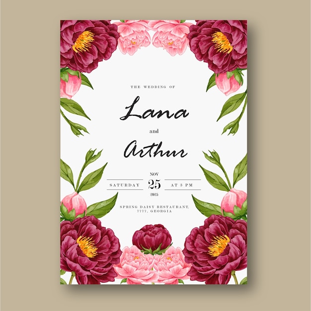 modelo de cartão de convite de casamento em aquarela floral