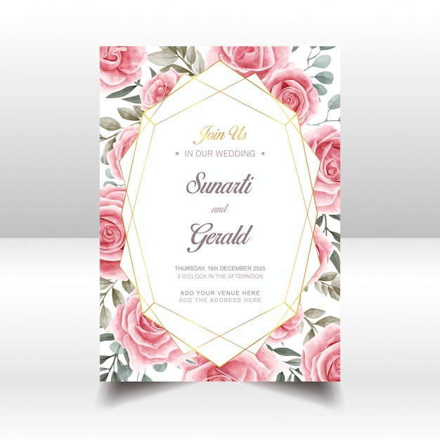 Modelo de cartão de convite de casamento floral aquarela vintage