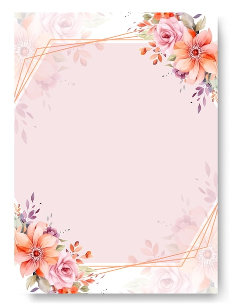 Modelo de cartão de convite de casamento floral desenho de flores de anêmona de pêssego com rosa rosa em tema vintage pastel branco