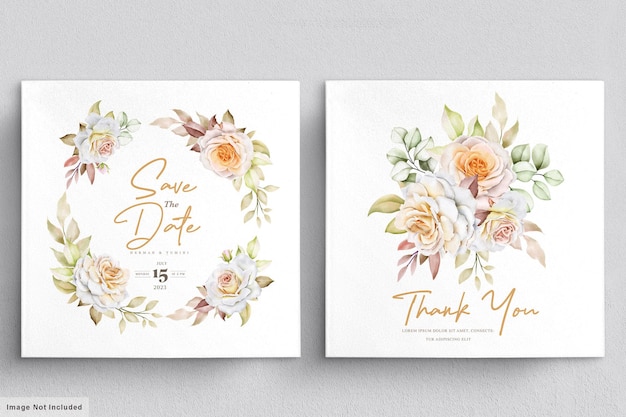 Modelo de cartão de convite de casamento floral em aquarela