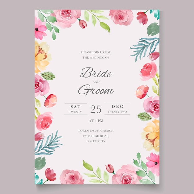 Vetor modelo de cartão de convite de casamento floral lindo