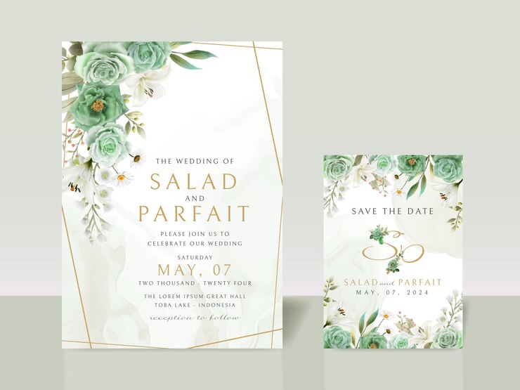 Vetor modelo de cartão de convite de casamento floral verde