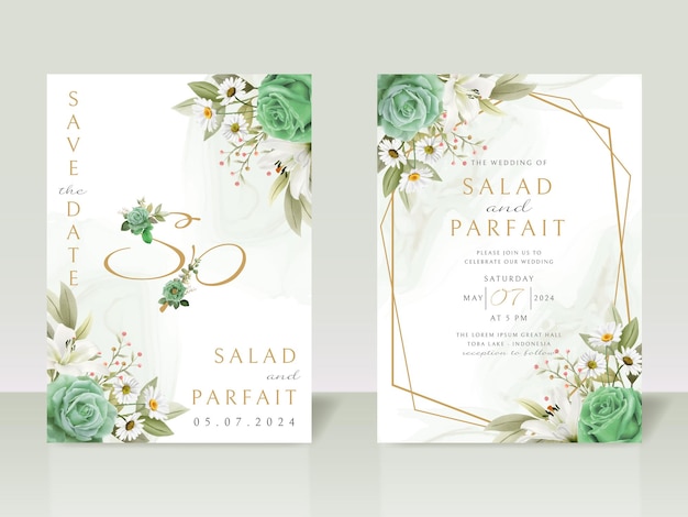 Modelo de cartão de convite de casamento floral verde