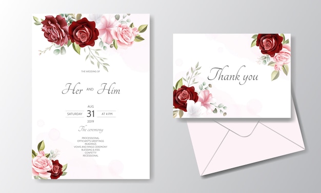 Vetor modelo de cartão de convite de casamento linda coroa floral