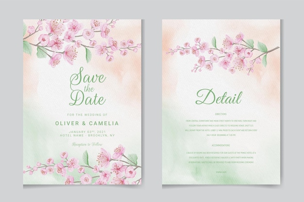 Modelo de cartão de convite de casamento linda flor de cerejeira