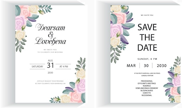 Modelo de cartão de convite de casamento linda guirlanda floral