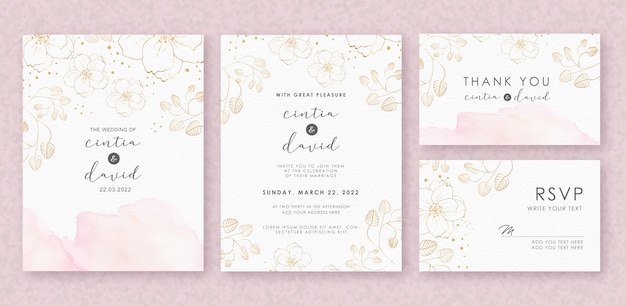 Modelo de cartão de convite de casamento lindo com aquarela splash e flor