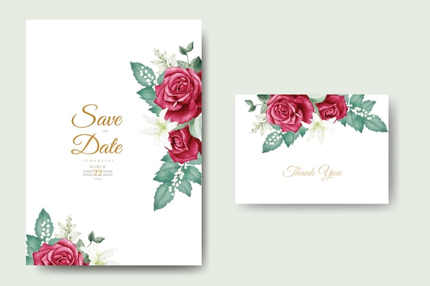 Modelo de cartão de convite de casamento lindo com folhas florais