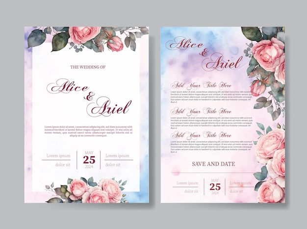 Vetor modelo de cartão de convite de casamento lindo guirlanda floral