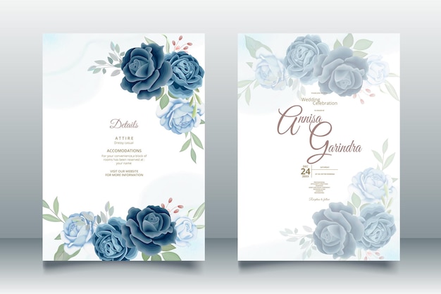 Modelo de cartão de convite de casamento lindo quadro floral marinho