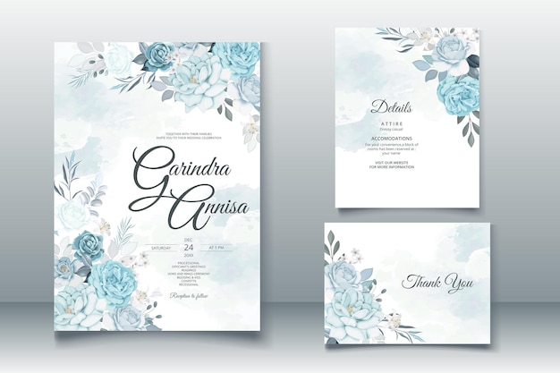 Modelo de cartão de convite de casamento lindo quadro floral vetor premium
