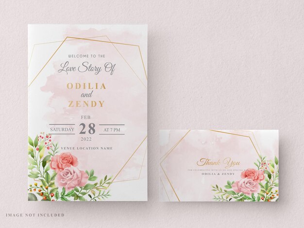 modelo de cartão de convite de casamento para impressão com bela mão floral desenhada