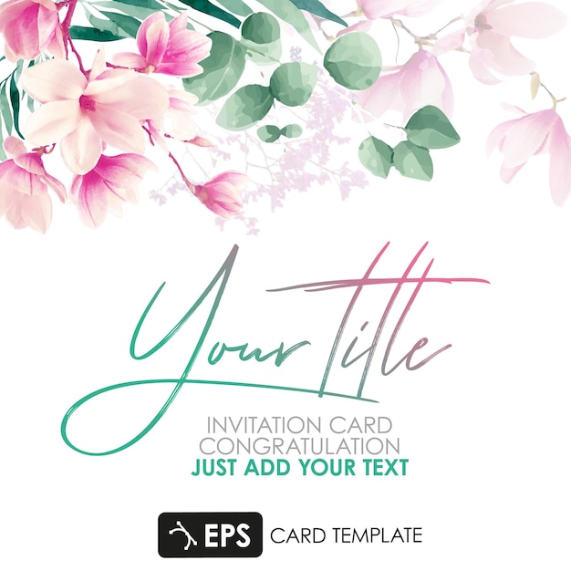 Modelo de cartão de convite de chá de bebê nupcial casamento casamento estético flor de flor de magnólia rosa