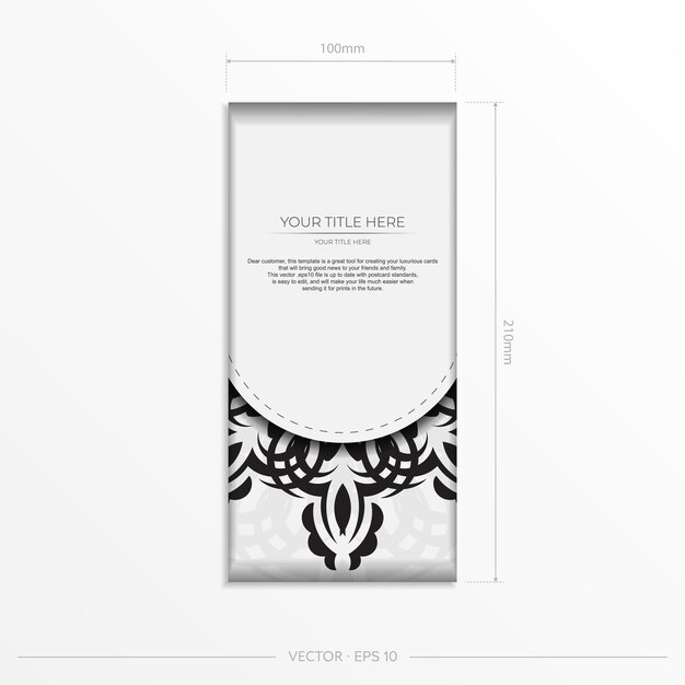 Modelo de cartão de convite retangular branco luxuoso com ornamento abstrato vintage.