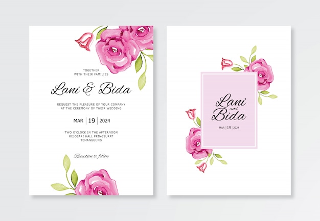 Modelo de cartão de convites de casamento minimalista com aquarela real floral