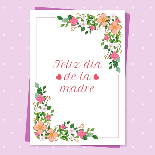 Modelo de cartão de dia das mães desenhado à mão em espanhol