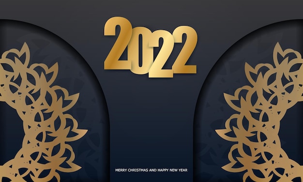 Modelo de cartão de felicitações 2022 feliz ano novo preto com padrão dourado abstrato