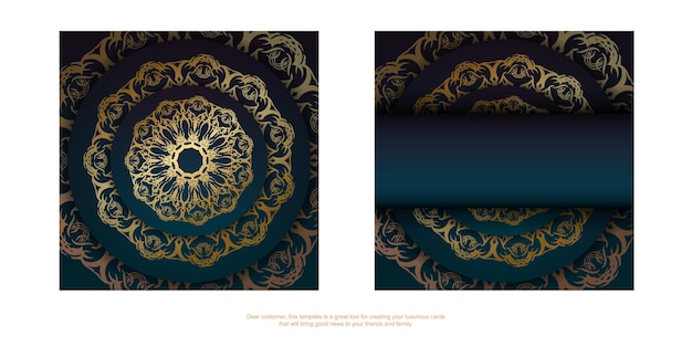 Modelo de cartão de felicitações com gradiente de cor azul com padrão de ouro indiano para a sua marca.