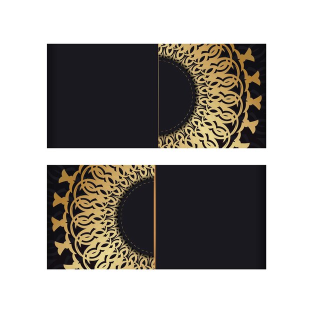Modelo de cartão de felicitações de cor preta com ornamento indiano dourado