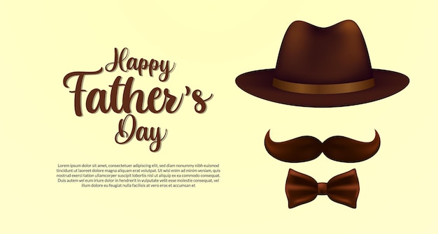 Modelo de cartão de feliz dia dos pais com chapéu, bigode e gravata em estilo elegante