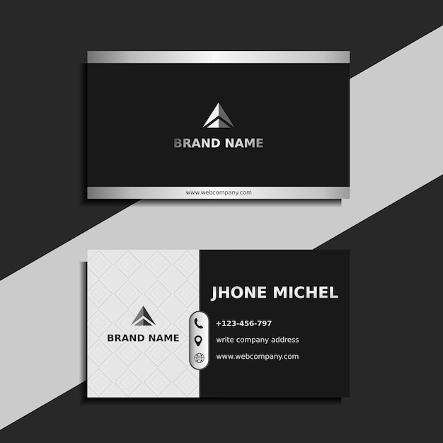 Modelo de cartão de negócios moderno preto e prata