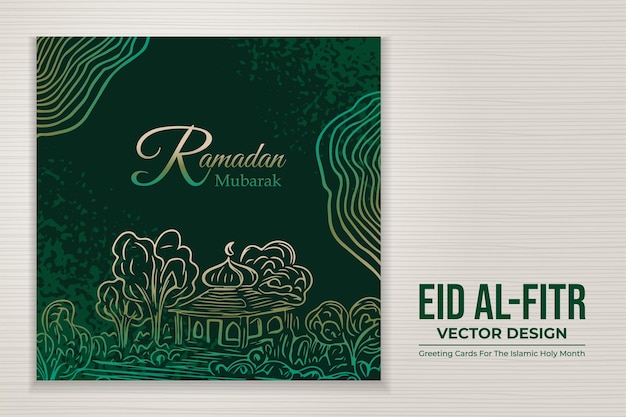 Modelo de cartão de saudação de ramadan kareem desenhado à mão